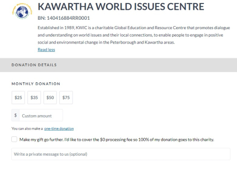 A screenshot of the Canada Helps donation form