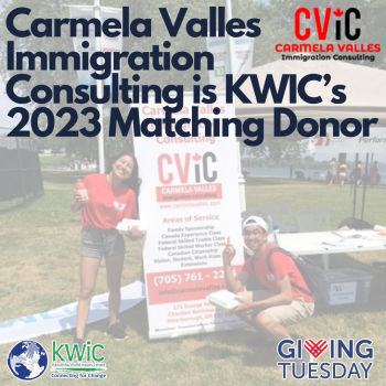 Photo announcing Carmela Valles Immigration Consulting is KWIC's 2023 Matching Donor